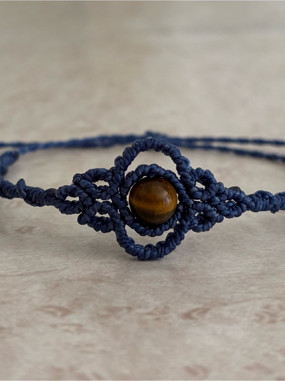 Handmade Navy Macramé Bracelet with Tiger's Eye Bead